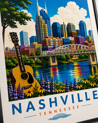 Nashville Travel Poster Wall Art | Iconic Music City Printable Decor | Instant Download