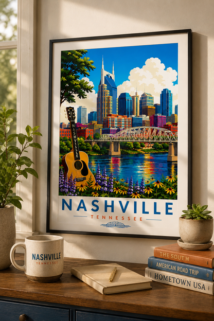 Nashville Travel Poster Wall Art | Iconic Music City Printable Decor | Instant Download