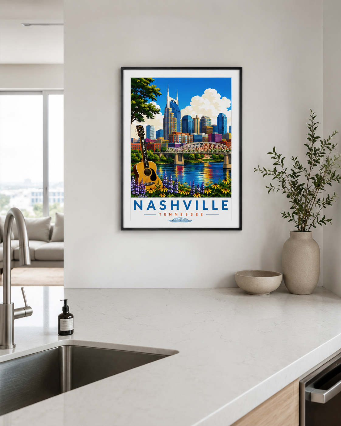 Nashville Travel Poster Wall Art | Iconic Music City Printable Decor | Instant Download