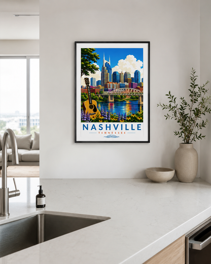 Nashville Travel Poster Wall Art | Iconic Music City Printable Decor | Instant Download