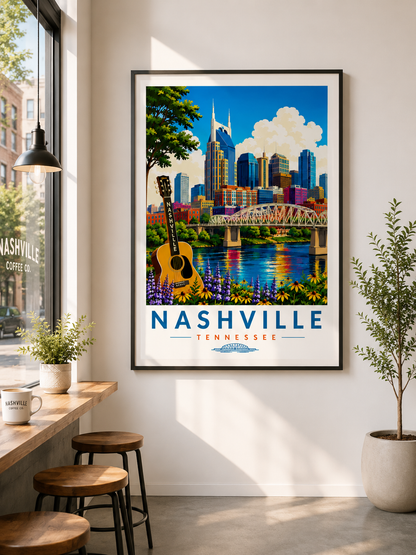 Nashville Travel Poster Wall Art | Iconic Music City Printable Decor | Instant Download