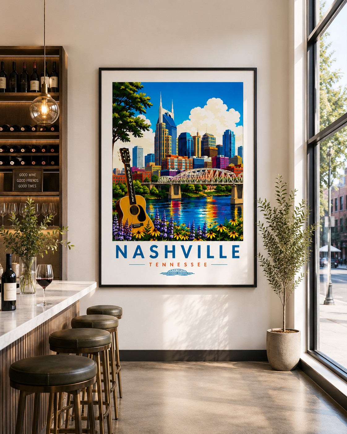 Nashville Travel Poster Wall Art | Iconic Music City Printable Decor | Instant Download