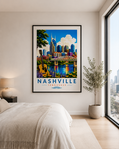 Nashville Travel Poster Wall Art | Iconic Music City Printable Decor | Instant Download