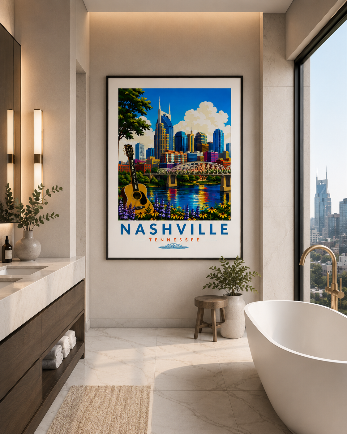 Nashville Travel Poster Wall Art | Iconic Music City Printable Decor | Instant Download