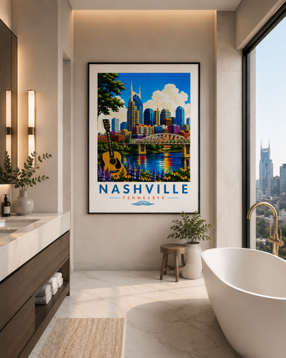 Nashville Travel Poster Wall Art | Iconic Music City Printable Decor | Instant Download