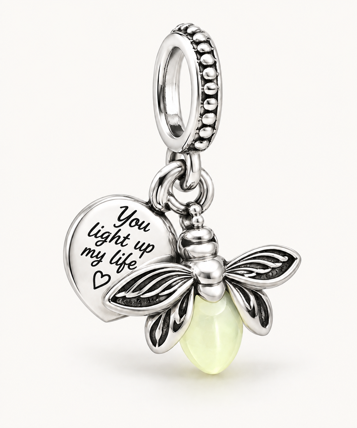 Luminous Firefly Charm Bead | 925 Sterling Silver Pendant | Fits Pandora Style Bracelets | Nature Jewelry Gift for Her