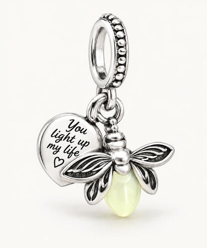 Luminous Firefly Charm Bead | 925 Sterling Silver Pendant | Fits Pandora Style Bracelets | Nature Jewelry Gift for Her