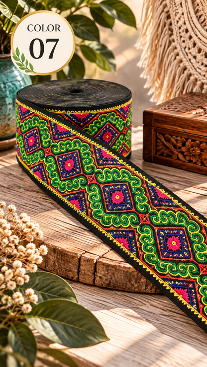 5cm Embroidered Lace Trim | 3 Yard Vintage Ethnic Boho Ribbon | Decorative Fabric Trim for Bags, Clothing, Jewelry & DIY Crafts