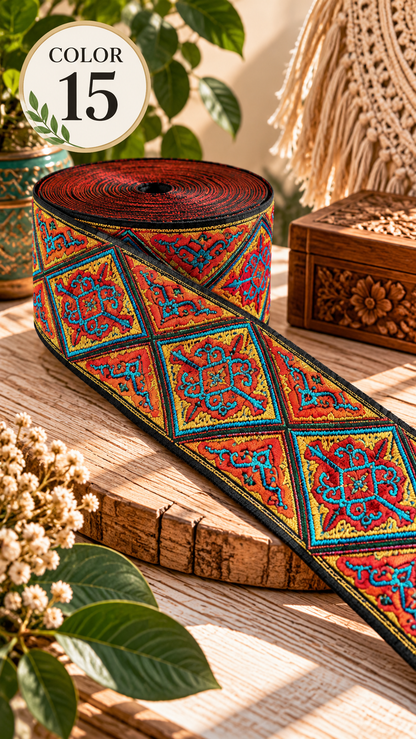 5cm Embroidered Lace Trim | 3 Yard Vintage Ethnic Boho Ribbon | Decorative Fabric Trim for Bags, Clothing, Jewelry & DIY Crafts