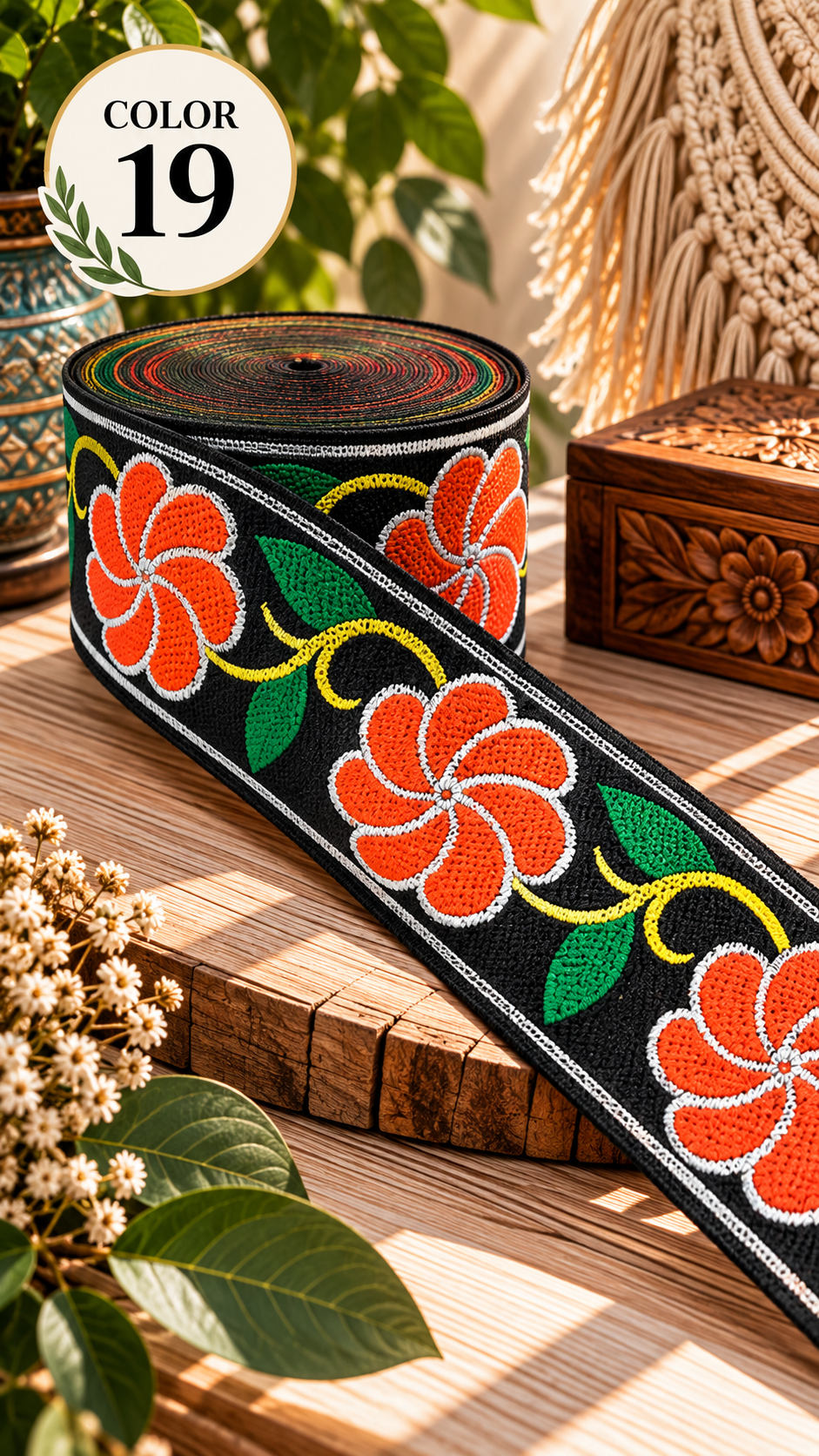 Embroidered Jacquard Lace Trim 5cm | 3 Yard Boho Woven Trim | Bag Strap, Clothing, Belt & DIY Sewing Craft Supply