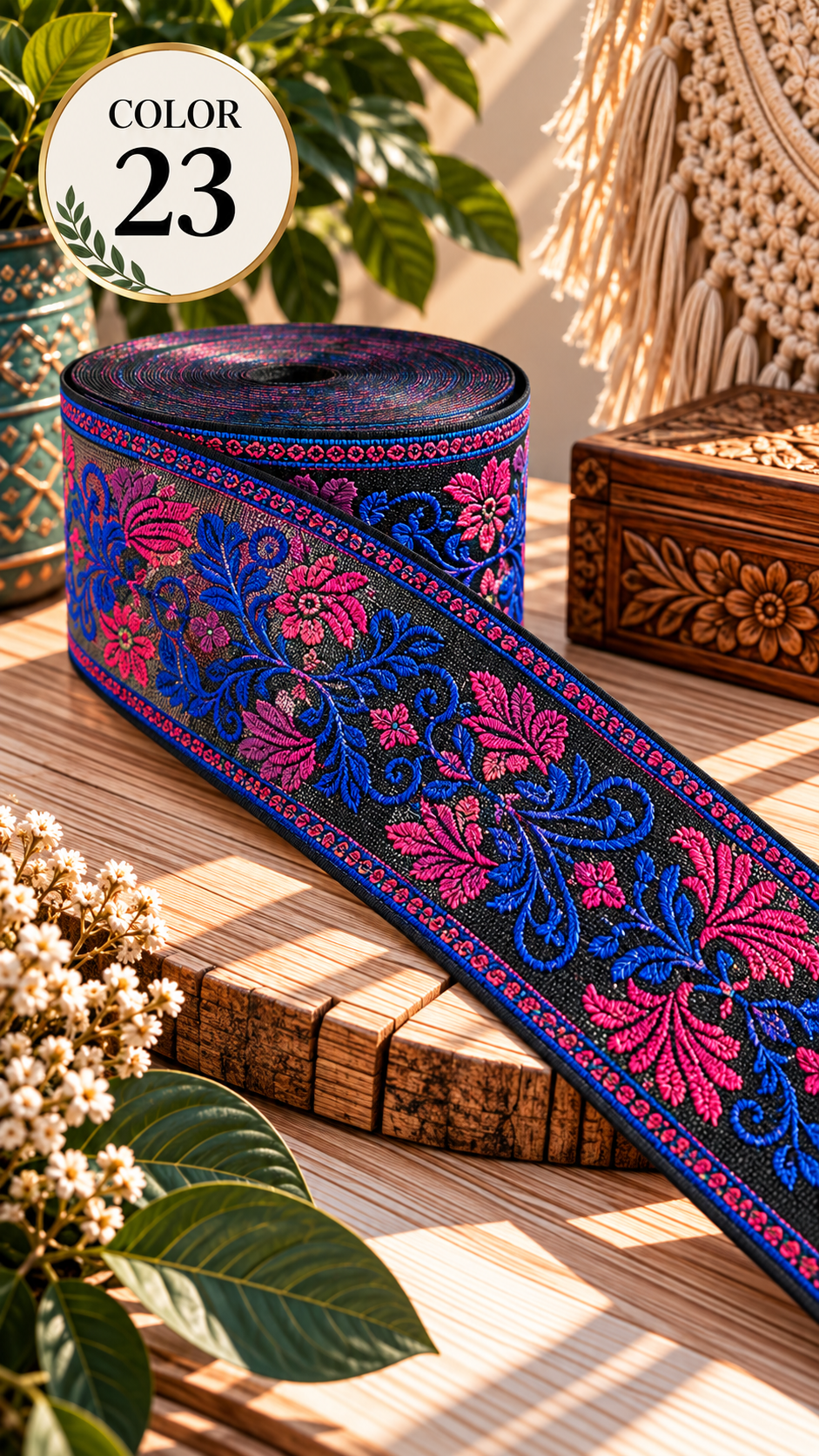 Embroidered Jacquard Lace Trim 5cm | 3 Yard Boho Woven Trim | Bag Strap, Clothing, Belt & DIY Sewing Craft Supply