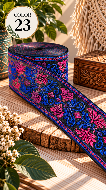 Embroidered Jacquard Lace Trim 5cm | 3 Yard Boho Woven Trim | Bag Strap, Clothing, Belt & DIY Sewing Craft Supply