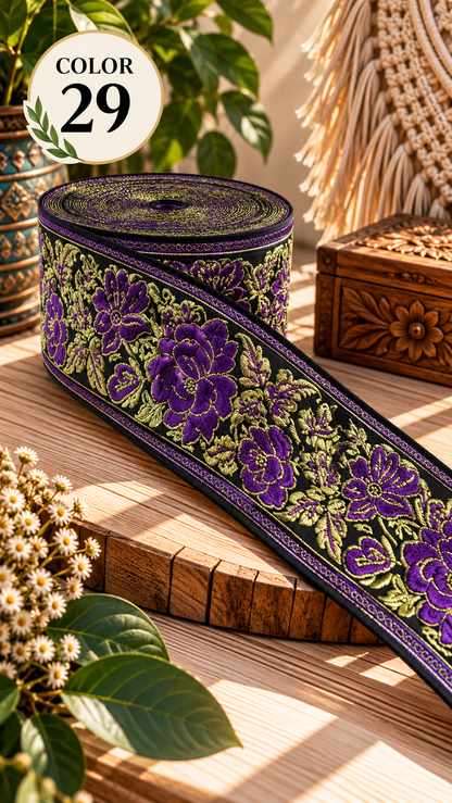 Embroidered Jacquard Lace Trim 5cm | 3 Yard Boho Woven Trim | Bag Strap, Clothing, Belt & DIY Sewing Craft Supply