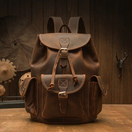 Handmade Retro Crazy Horse Leather Backpack