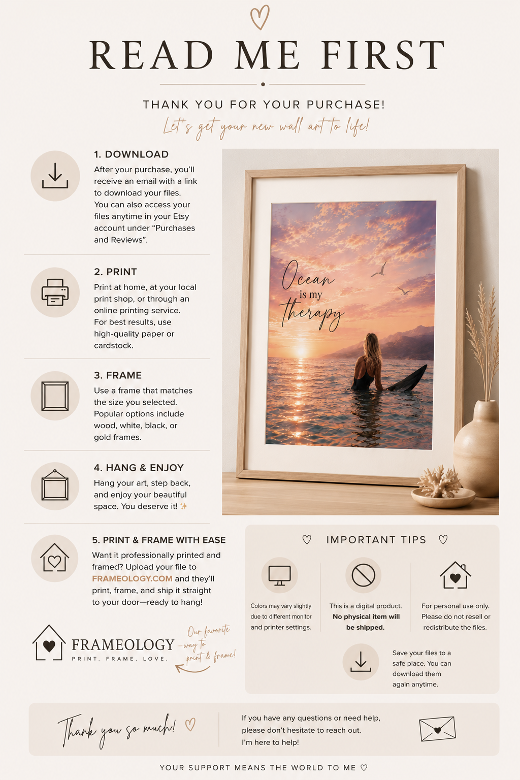 Ocean Is My Therapy Coastal Wall Art Print | Printable Beach Sunset Decor