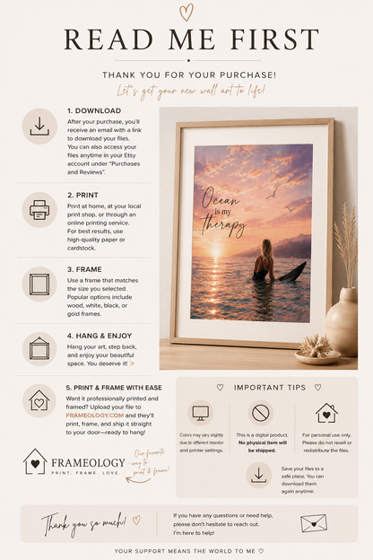 Ocean Is My Therapy Coastal Wall Art Print | Printable Beach Sunset Decor