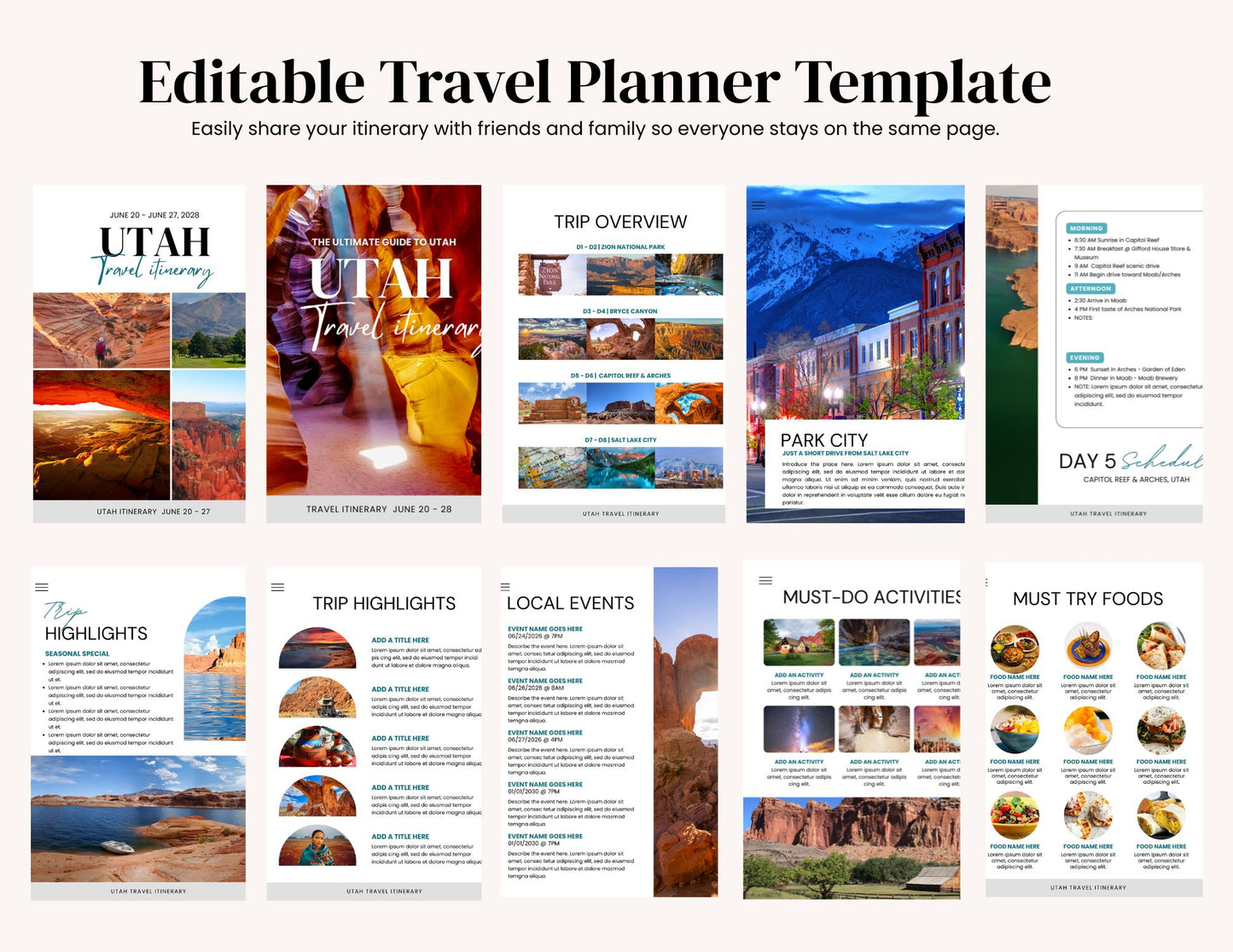 Utah National Parks Itinerary Template | Editable Road Trip Planner | BONUS Hidden Utah Guide | Zion Bryce Arches