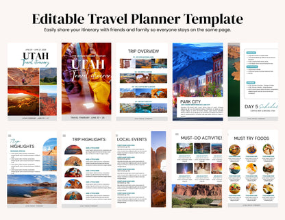 Utah National Parks Itinerary Template | Editable Road Trip Planner | BONUS Hidden Utah Guide | Zion Bryce Arches