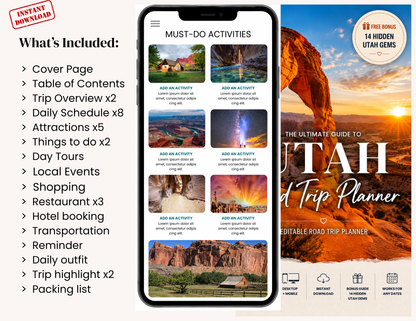 Utah National Parks Itinerary Template | Editable Road Trip Planner | BONUS Hidden Utah Guide | Zion Bryce Arches