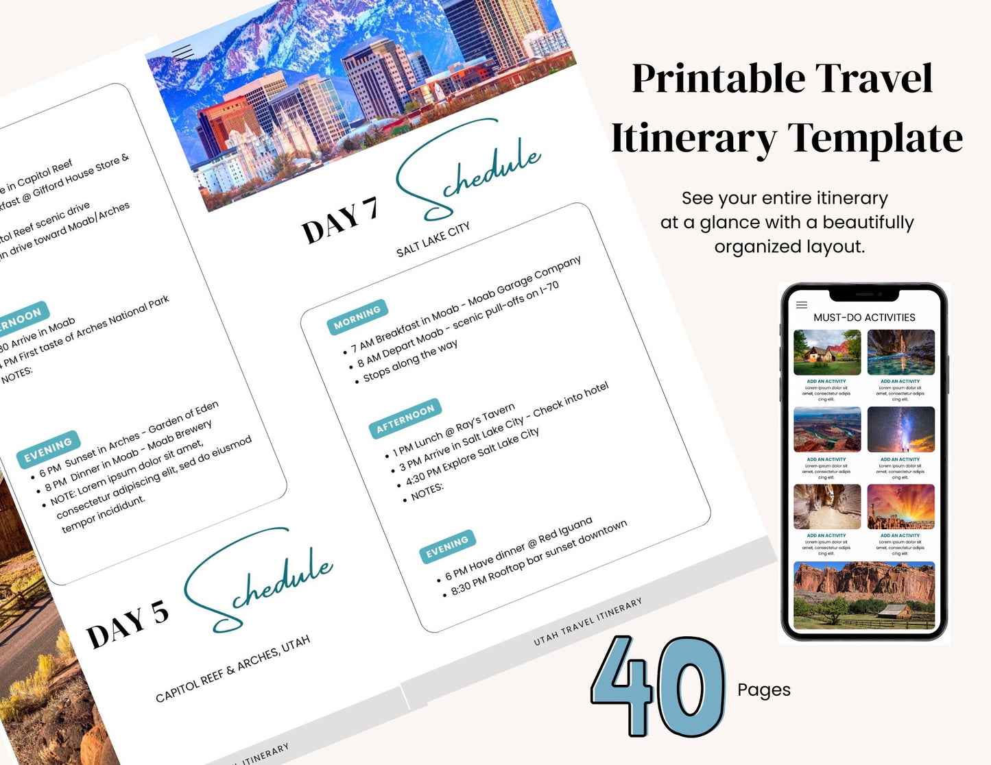 Utah National Parks Itinerary Template | Editable Road Trip Planner | BONUS Hidden Utah Guide | Zion Bryce Arches