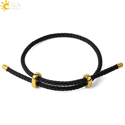 Adjustable Steel Wire Bracelet | Braided Rope Expandable Bracelet with Gold Color Clasp | DIY Charm Bracelet Base