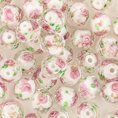 Decorative beads with floral patterns on a beige background