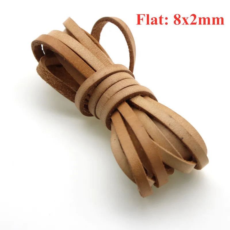 Genuine Cow Leather Cord | 2 Meter Round Flat Leather Strap | 1mm to 8mm Cord for Bracelets, Necklaces &amp; DIY Jewelry Making