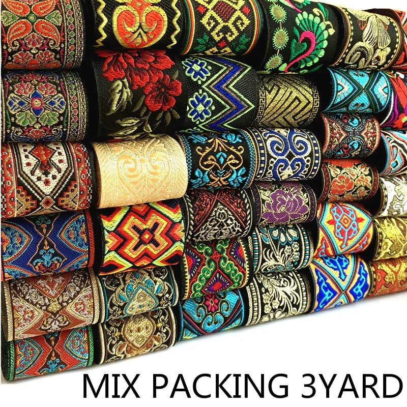 5cm Embroidered Lace Trim | 3 Yard Vintage Ethnic Boho Ribbon | Decorative Fabric Trim for Bags, Clothing, Jewelry & DIY Crafts