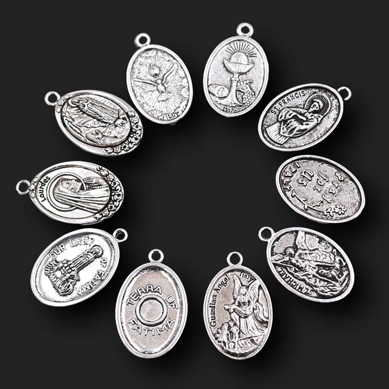 Vintage Christian Charms Set | St. Michael, St. Francis, Our Lady of Fatima & Lourdes Pendants | Religious Jewelry Making Supplies