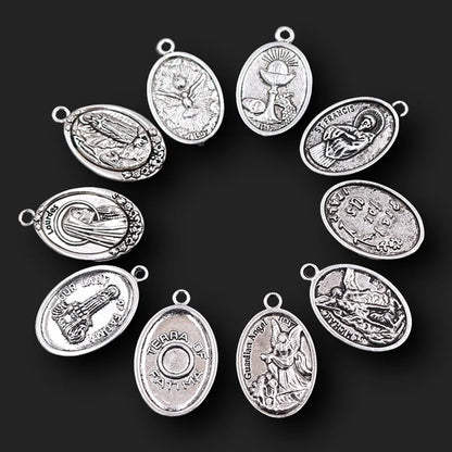 Vintage Christian Charms Set | St. Michael, St. Francis, Our Lady of Fatima & Lourdes Pendants | Religious Jewelry Making Supplies