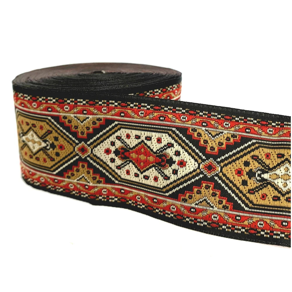 5cm Embroidered Lace Trim | 3 Yard Vintage Ethnic Boho Ribbon | Decorative Fabric Trim for Bags, Clothing, Jewelry & DIY Crafts