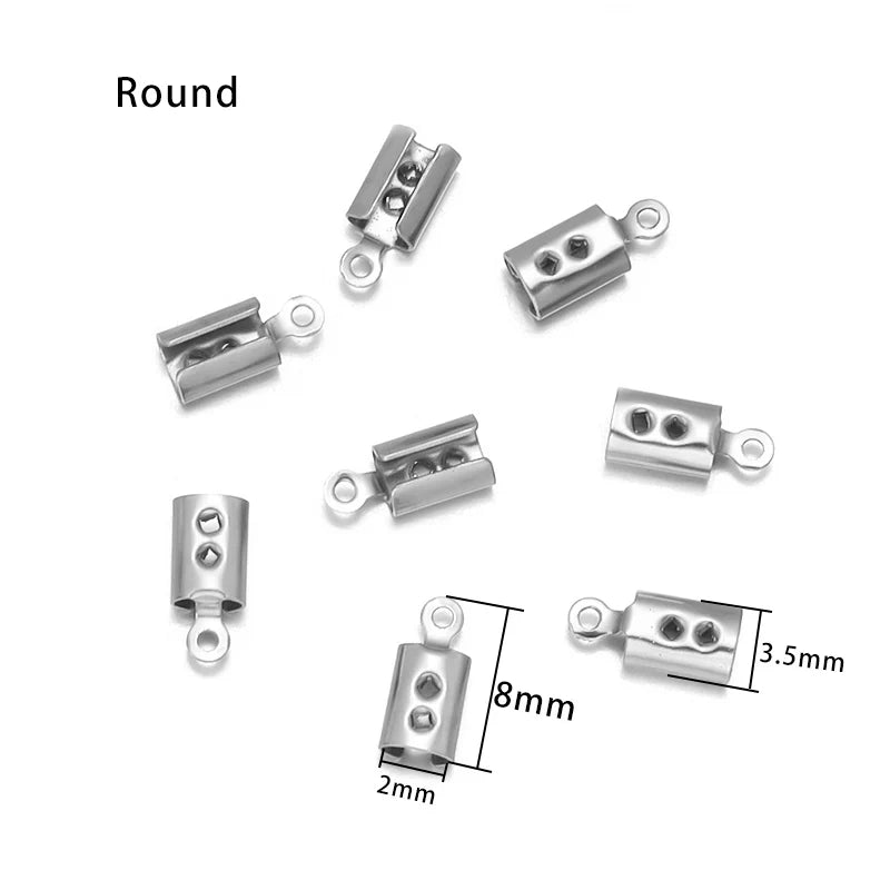 Stainless Steel Cord End Caps for Jewelry Making | Fold-Over Crimp Connectors for Leather Cord & Bracelets | Bead Caps for Jewelry
