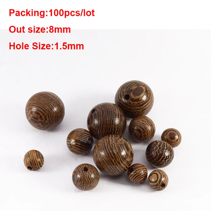 Wooden beads with specifications on a white background