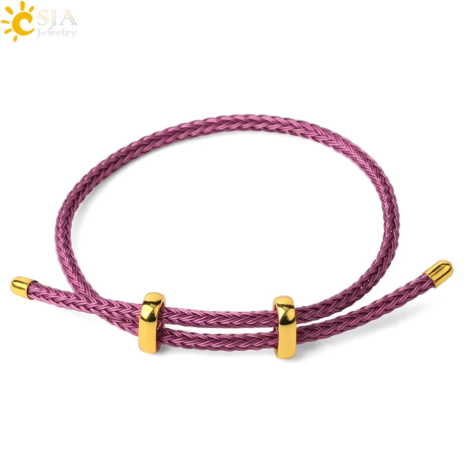 Adjustable Steel Wire Bracelet | Braided Rope Expandable Bracelet with Gold Color Clasp | DIY Charm Bracelet Base