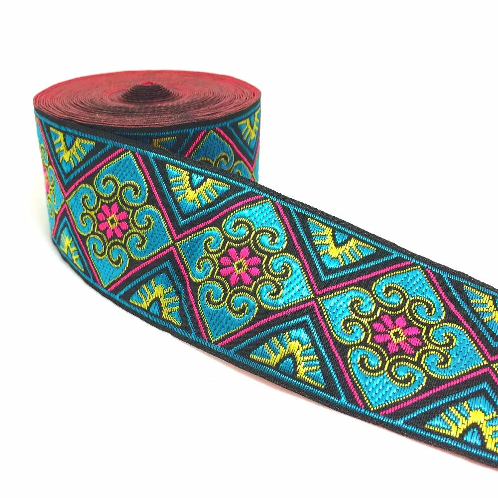 5cm Embroidered Lace Trim | 3 Yard Vintage Ethnic Boho Ribbon | Decorative Fabric Trim for Bags, Clothing, Jewelry & DIY Crafts