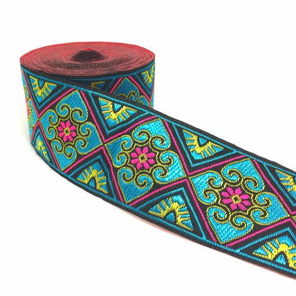 5cm Embroidered Lace Trim | 3 Yard Vintage Ethnic Boho Ribbon | Decorative Fabric Trim for Bags, Clothing, Jewelry & DIY Crafts
