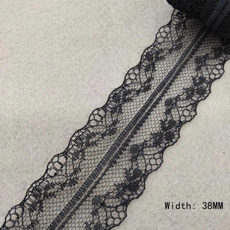 Black lace trim on a light gray background with width measurement.