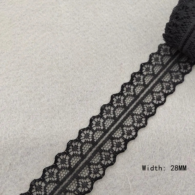 Black lace trim on a light gray background with width measurement.