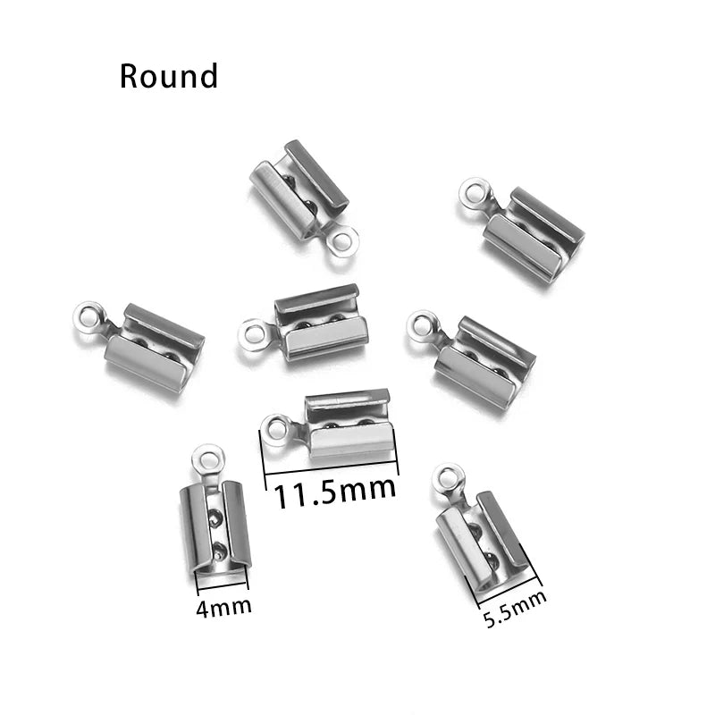 Stainless Steel Cord End Caps for Jewelry Making | Fold-Over Crimp Connectors for Leather Cord & Bracelets | Bead Caps for Jewelry