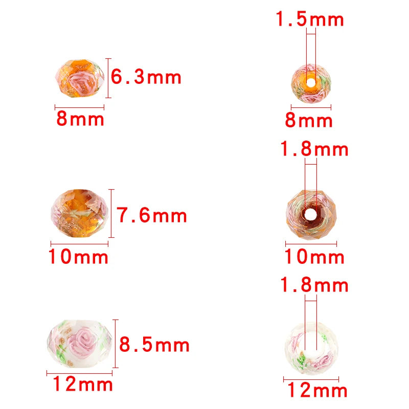 Measurement chart of decorative beads with dimensions labeled.
