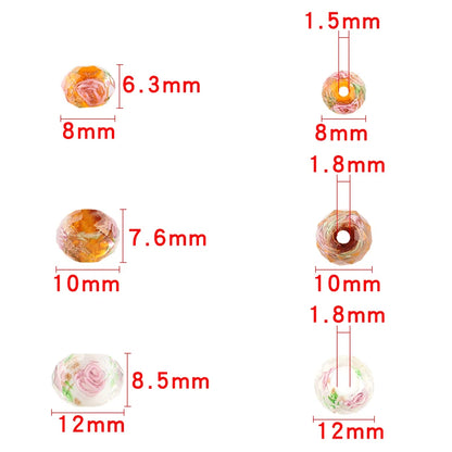 Measurement chart of decorative beads with dimensions labeled.