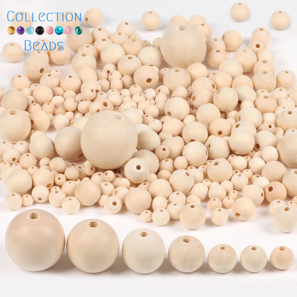 Natural Wood Beads | Round Wooden Spacer Beads 4–50mm | DIY Jewelry Making, Crafts & Handmade Accessories