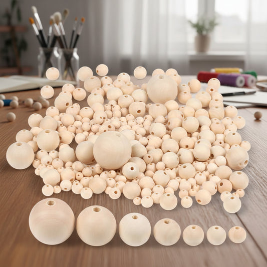 Collection of wooden beads on a white background with 'Collection Beads' text.