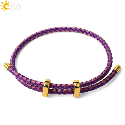 Adjustable Steel Wire Bracelet | Braided Rope Expandable Bracelet with Gold Color Clasp | DIY Charm Bracelet Base