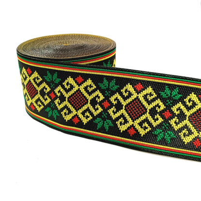 5cm Embroidered Lace Trim | 3 Yard Vintage Ethnic Boho Ribbon | Decorative Fabric Trim for Bags, Clothing, Jewelry & DIY Crafts