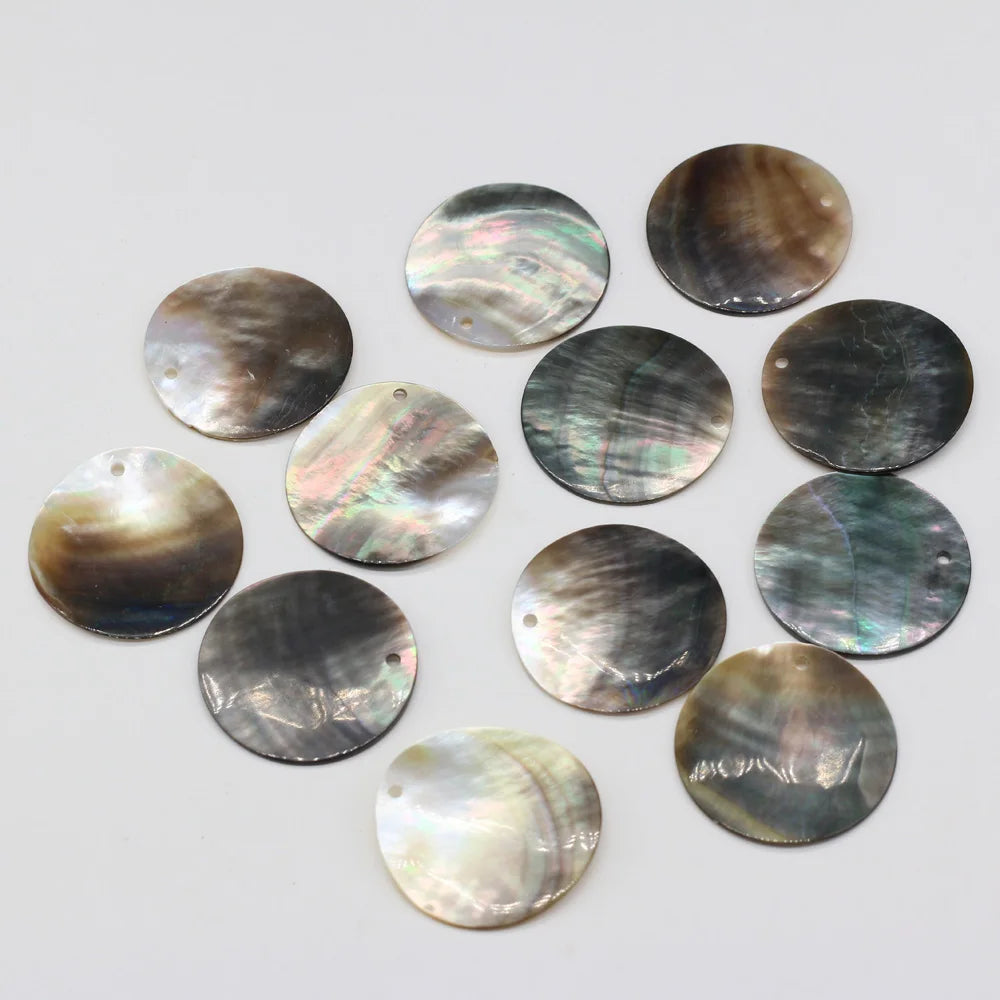 Black Mother of Pearl Charms | Natural Shell Coin Disc Pendants | 10pcs MOP Charms for DIY Earrings, Necklaces & Jewelry Making