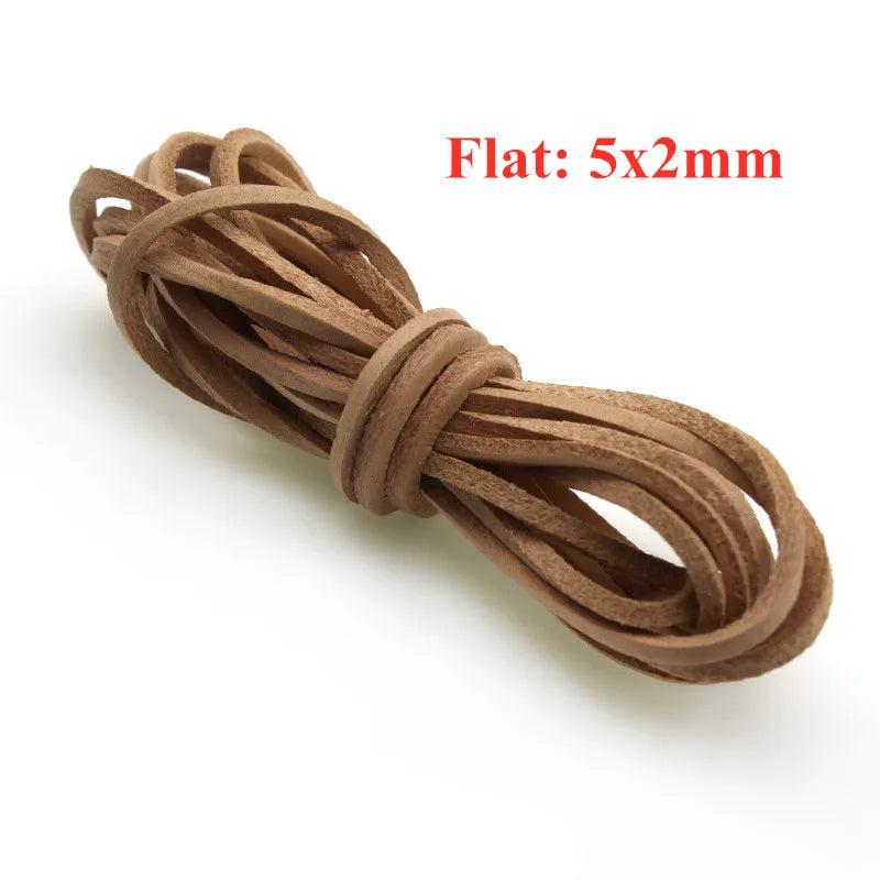 Genuine Cow Leather Cord | 2 Meter Round Flat Leather Strap | 1mm to 8mm Cord for Bracelets, Necklaces &amp; DIY Jewelry Making