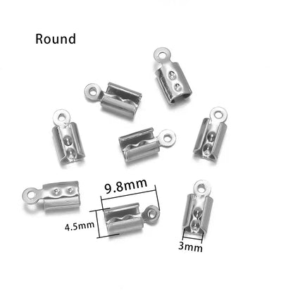 Stainless Steel Cord End Caps for Jewelry Making | Fold-Over Crimp Connectors for Leather Cord & Bracelets | Bead Caps for Jewelry