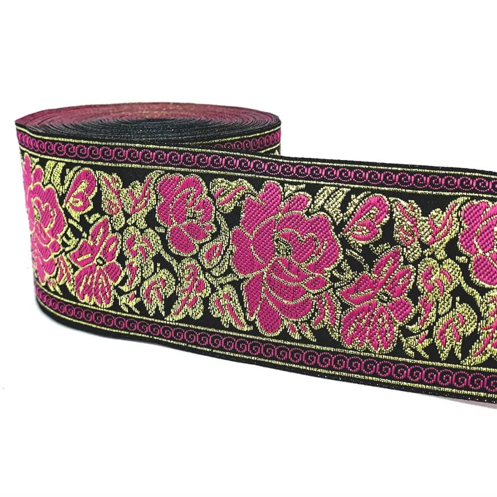5cm Embroidered Lace Trim | 3 Yard Vintage Ethnic Boho Ribbon | Decorative Fabric Trim for Bags, Clothing, Jewelry & DIY Crafts