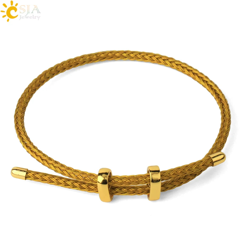 Adjustable Steel Wire Bracelet | Braided Rope Expandable Bracelet with Gold Color Clasp | DIY Charm Bracelet Base